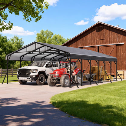 EROMMY 20x30 FT Heavy Duty Metal Carport with Reinforced Steel Braces & Galvanized Steel Roof and Frame, Sturdy Car Shed in All Weathers, Easy Assembly Car-Shelter for 2 Cars, SUV, Tractors and Boat