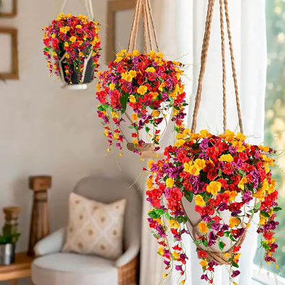 Artificial Flowers for Outdoors 2 Pack Fake Hanging Plants with Faux Hibiscus Flowers Summer Fall Decor UV Resistant Silk Leaves for Indoor Outdoor Front Door Porch Patio Planter Decor