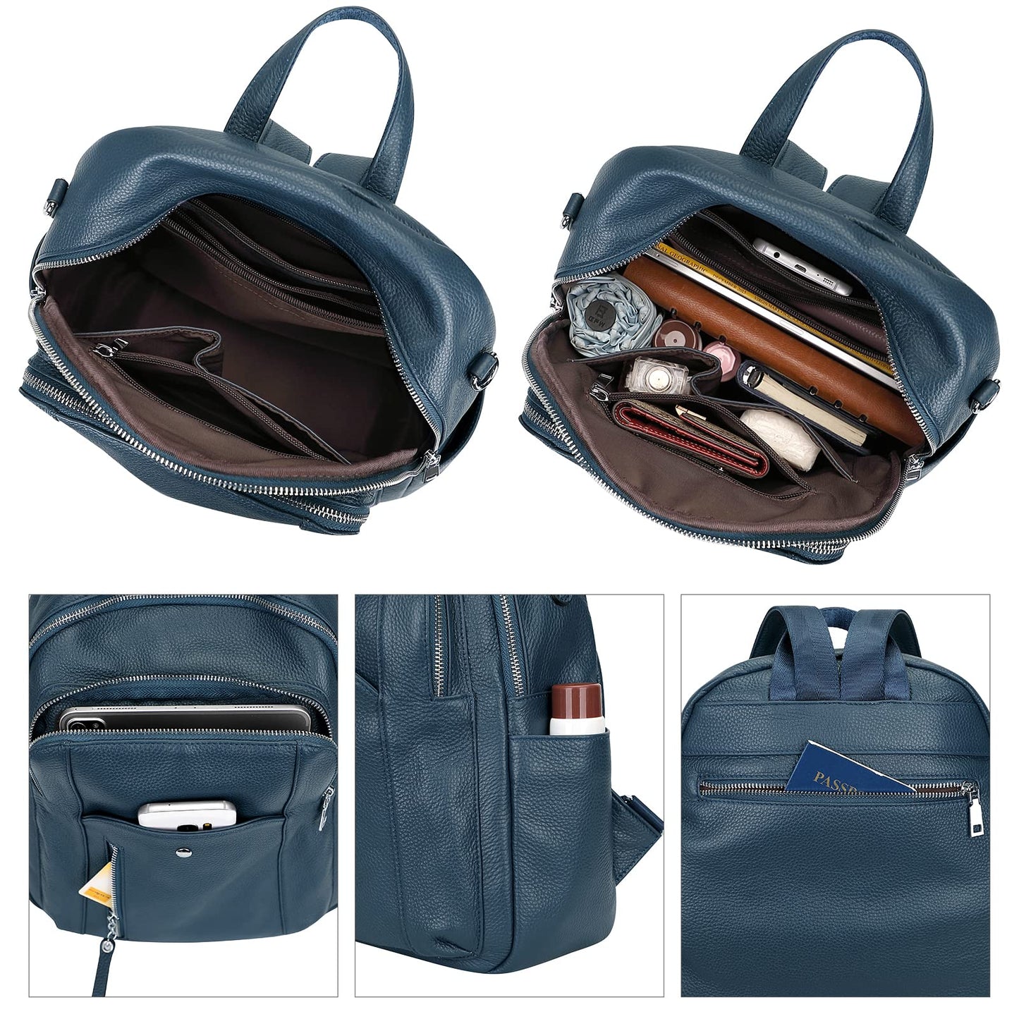 ALTOSY Fashion Genuine Leather Backpack Purse for Women Shoulder Bag Casual Daypack Medium(S9 Indigo Blue)