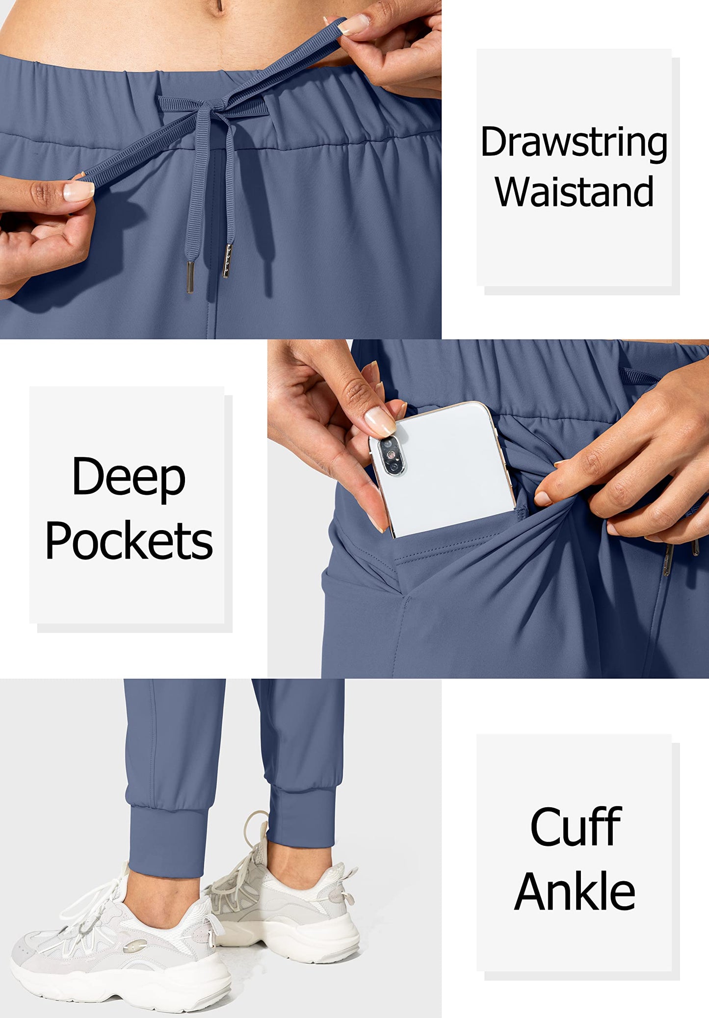 SANTINY Women's Joggers Pants Pockets Drawstring Running Sweatpants for Women Lounge Workout Jogging(Slate Blue_S)
