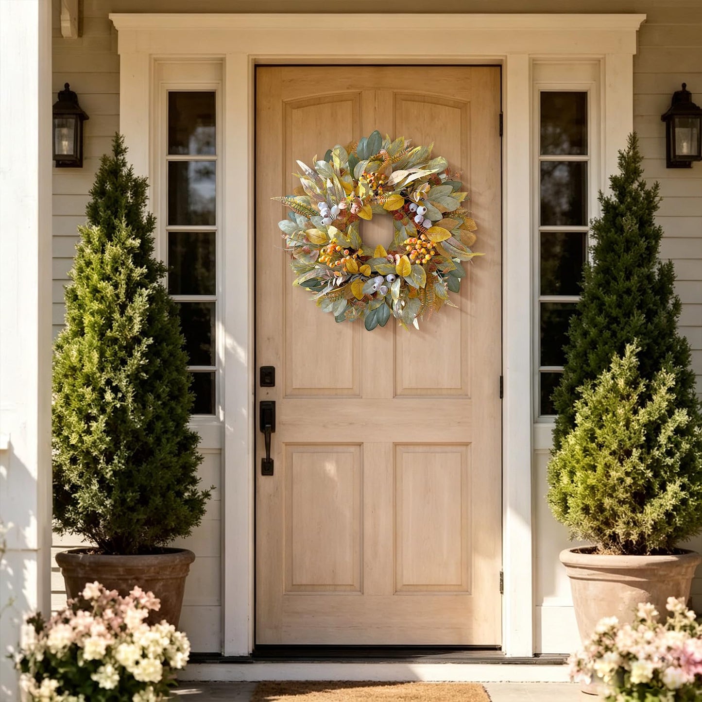 WANNA-CUL 22 Inch Eucalyptus Fall Front Door Wreath Harvest Farmhouse Decor