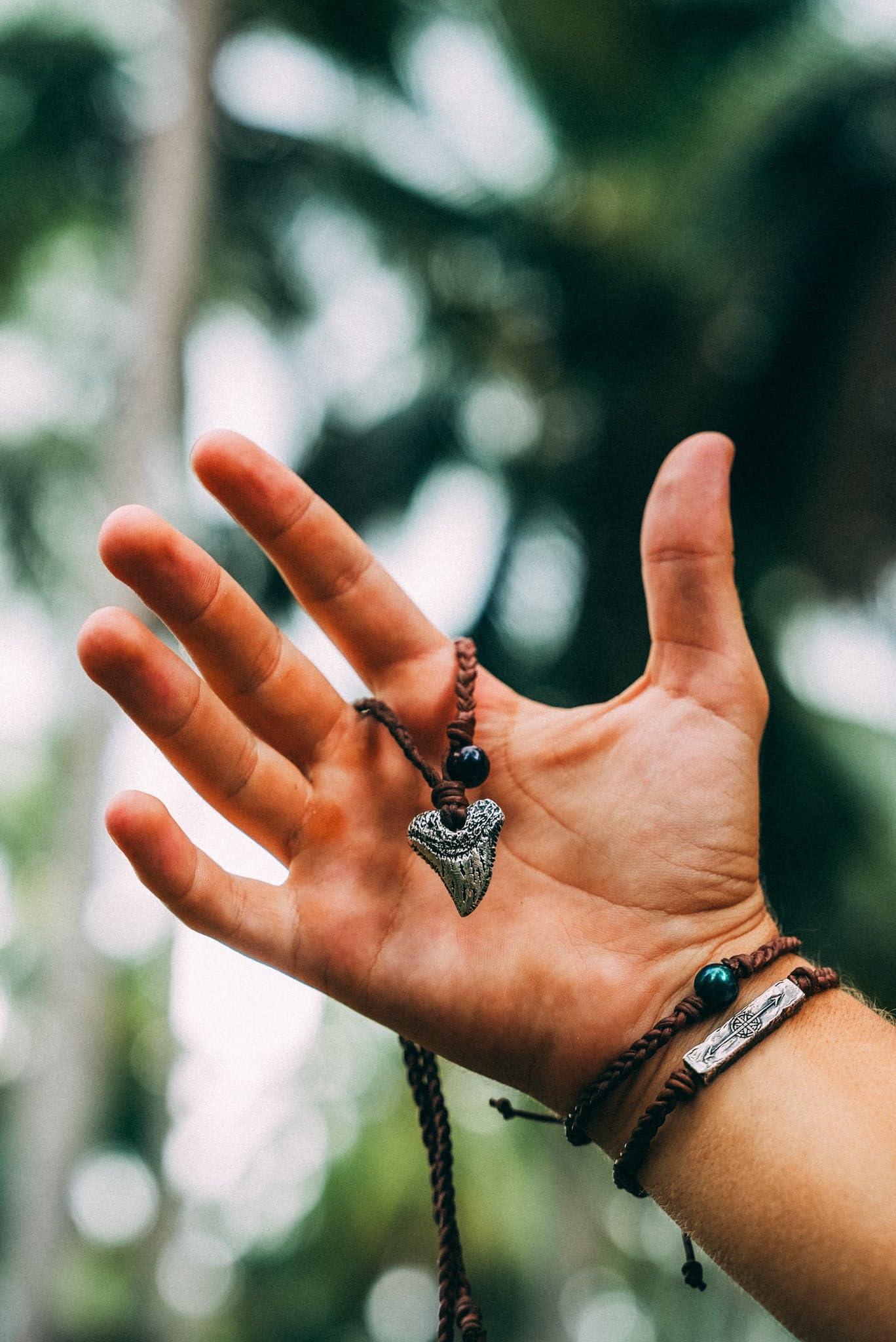 WanderTribes Shark Tooth Silver Plated Necklace Pendant Authentic Leather Cord, Adjustable Premium Pearl Pendant, Handmade Silver Jewelry, Designed Necklace for Men & Women, Jewelry Gifts