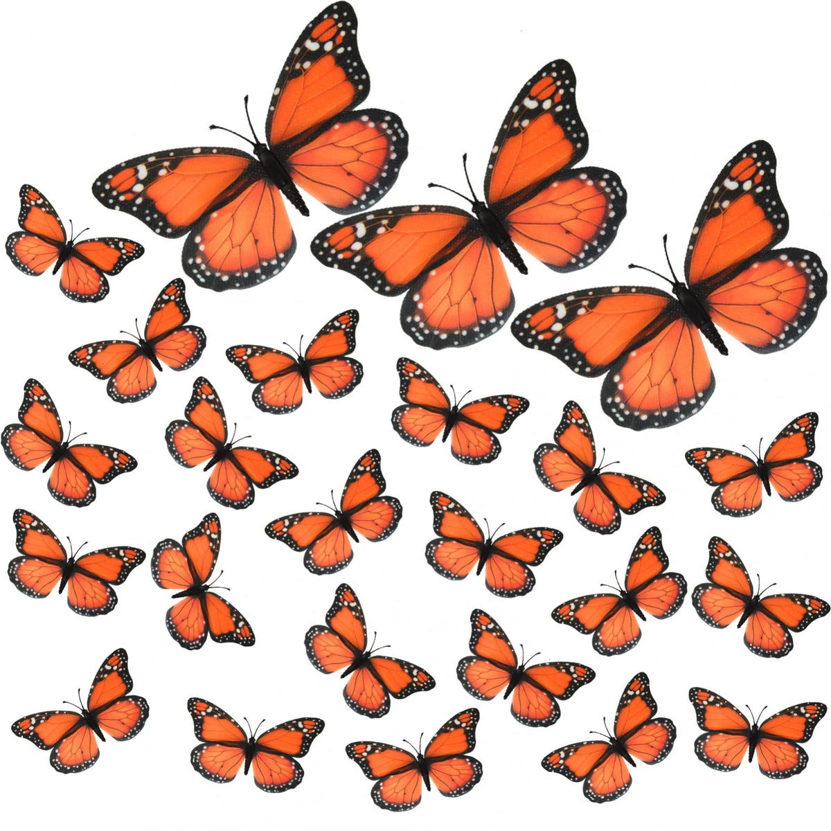 AQUEENLY 24 Pcs Monarch Butterfly Decorations Orange Butterflies for Crafts Premium Fake Butterflies Wall Decor for Room, Home, Wedding, Party (4.72'')