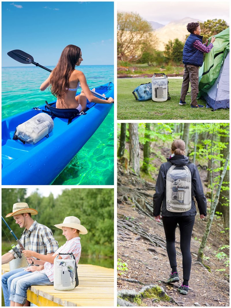 HEETA Dry Bag Waterproof for Women Men, Roll Top Lightweight Dry Storage Bag Backpack with Phone Case for Travel Swimming Boating Kayaking Paddle Board Camping Beach Accessories (White, 5L)