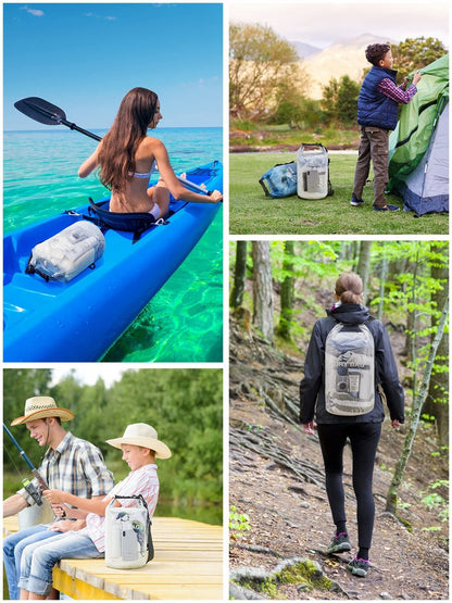 HEETA Dry Bag Waterproof for Women Men, Roll Top Lightweight Dry Storage Bag Backpack with Phone Case for Travel Swimming Boating Kayaking Paddle Board Camping Beach Accessories (White, 5L)