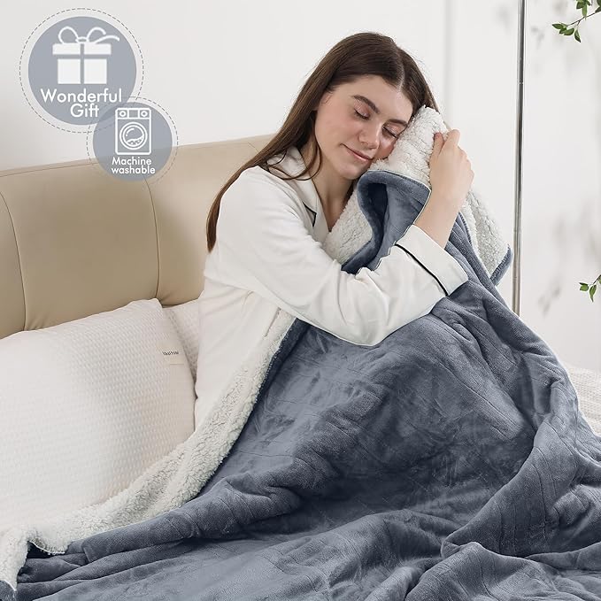 Heated Throw Blanket, Electric Blanket Throw with 5 Heating Levels & 4 Hours Auto Off, Super Soft Flannel Sherpa Fast Heating Blanket with ETL Certified for Bedding, 50"x60", Gray