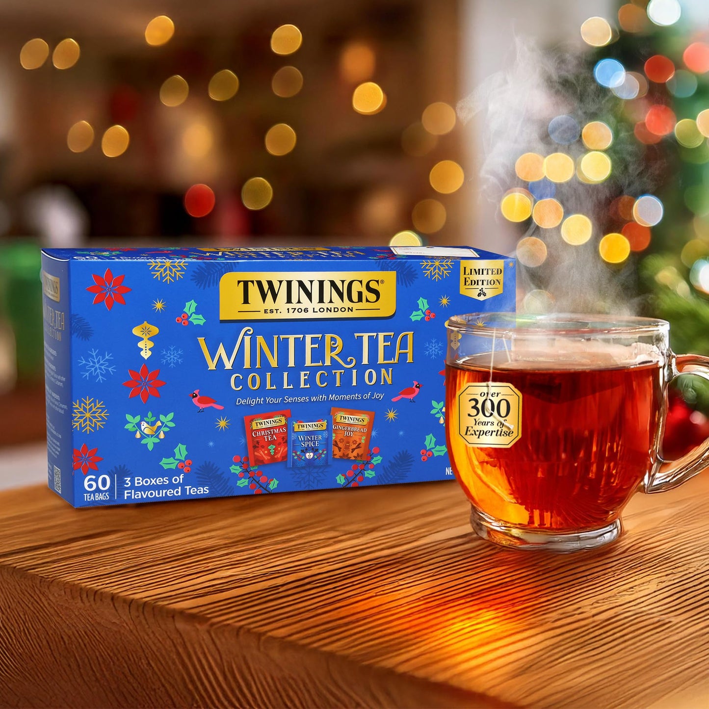Twinings Winter Tea Collection, Limited Edition Holiday Gift Box, 20 Count (Pack of 3), Includes Christmas Tea, Winter Spice, and Gingerbread Joy, Enjoy Hot or Iced, 60 Teabags
