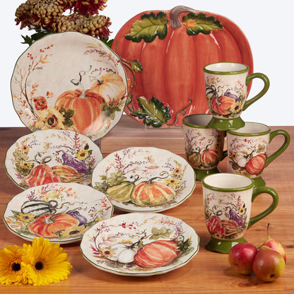 Harvest Morning Set of 4 Ceramic 8" Soup Bowls – Enjoy hearty soups, stews, or pasta in rustic farmhouse style with these autumn-themed bowls that bring warmth to every meal - 18 oz