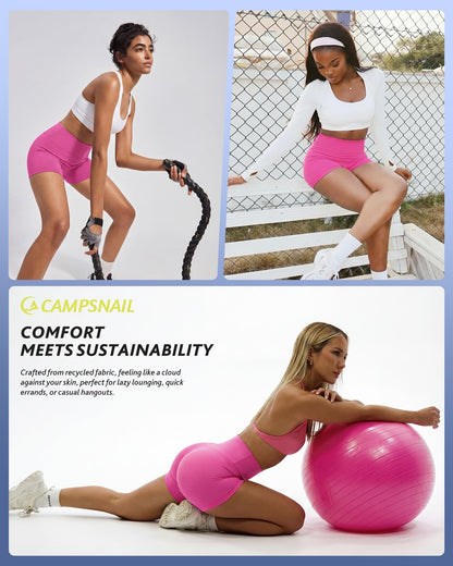 CAMPSNAIL Workout Biker Shorts Women - 3"/5"/8" High Waisted Tummy Control Spandex Booty Volleyball Shorts for Yoga Dance 5 in Pink