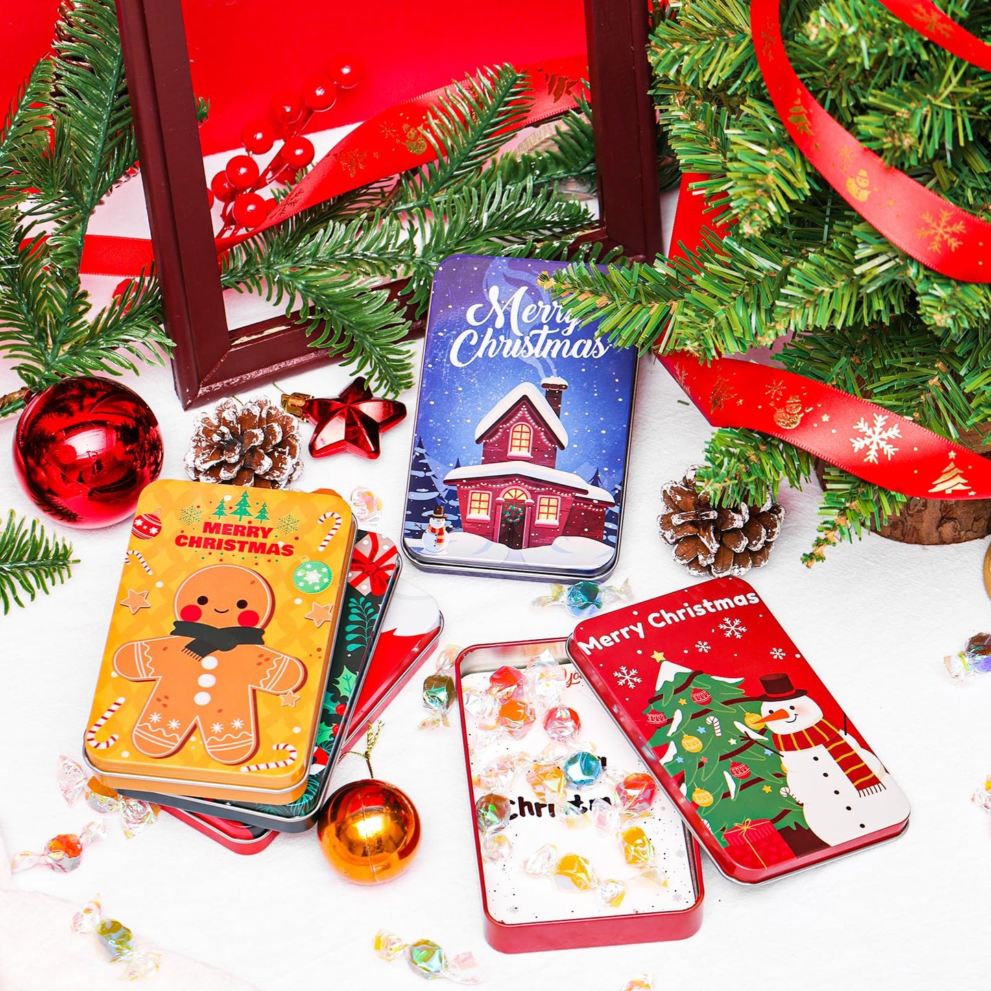 MGparty 16 PCS Christmas Gift Card Tin Holder Boxes Unique Gift Card Tin Boxes Holders with Lids for Christmas Holiday Gift Box Set, Xmas Party Favors