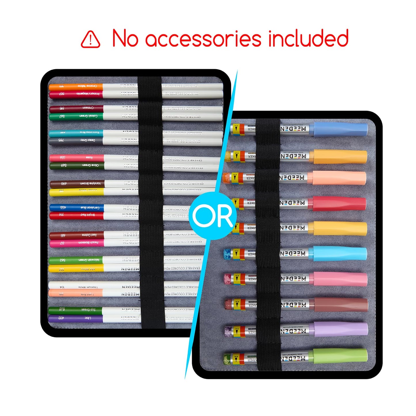 MEEDEN Pencil Marker Organizer Case: Premium PU Leather Zipper Pouch Lined with Silky Velvet - Large Capacity Pen Bag Supplies for Men & Artists – Slate Gray
