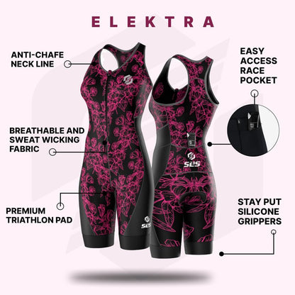 SLS3 Triathlon Suits Women – Sleeveless Trisuit Women - Premium FX Fabric, Tri Suit Womens Triathlon Suit, No Shelf Bra (Elektra, Large)