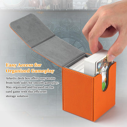 Arkeiliy Card Deck Box, 110+ Storage MTG Deck Box with 50 Pcs Card Sleeve, Collectible Trading Card Cases for Magic Commander and More (Orange)