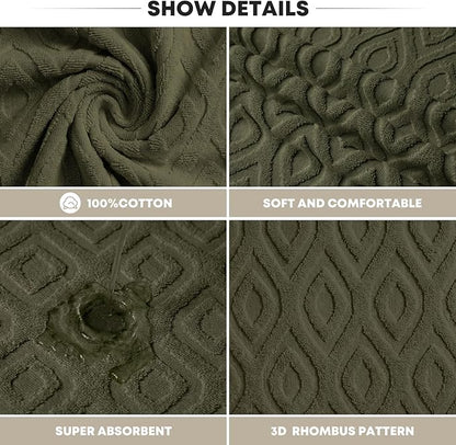 Artoid Mode 1 Pc Olive Green 3D Diamond Grid Jacquard Hand Towels