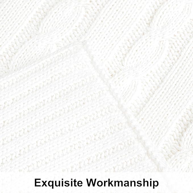 NTBAY 100% Pure Cotton Cable Knit Throw Blanket, Super Soft Warm 51x67 Knitted Throw Blanket for Couch, Sofa, Chair, Bed - Extra Cozy, Machine Washable, Comfortable Home Decor, White