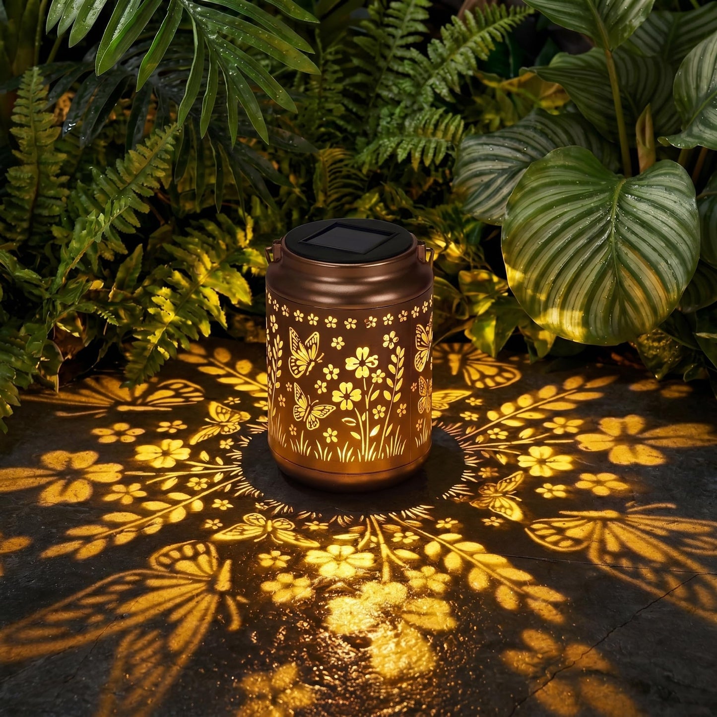 Lyeasw Garden Decor Butterfly Solar Lanterns Waterproof, Christmas Garden Gifts for Women Mom Grandma, Hanging Solar Lights for Outside, Metal Outdoor Decorations for Patio, Yard, Pathway(Bronze)