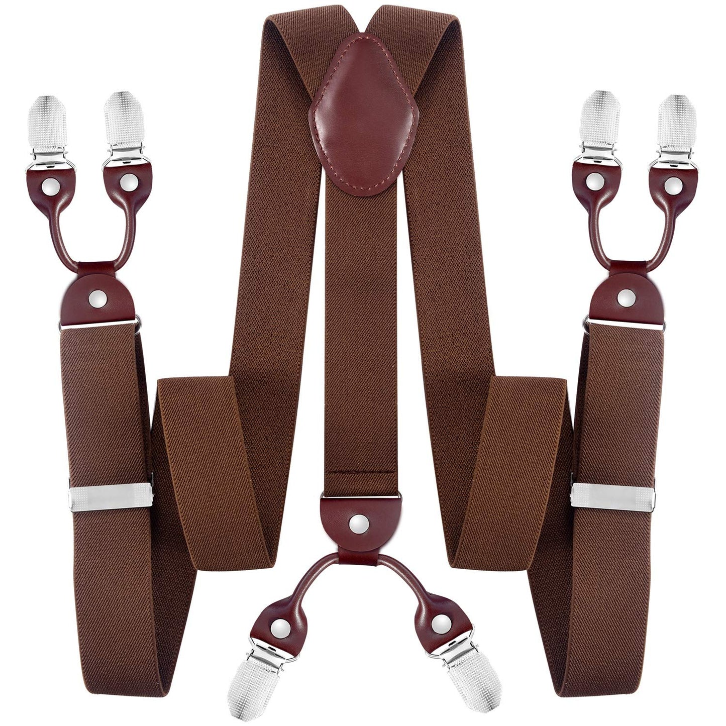 JASLEEN Mens 6 Clip Suspender Y-Back Adjustable Heavy Duty Suit Brice for Casual Fomal Wedding Business (coffee)