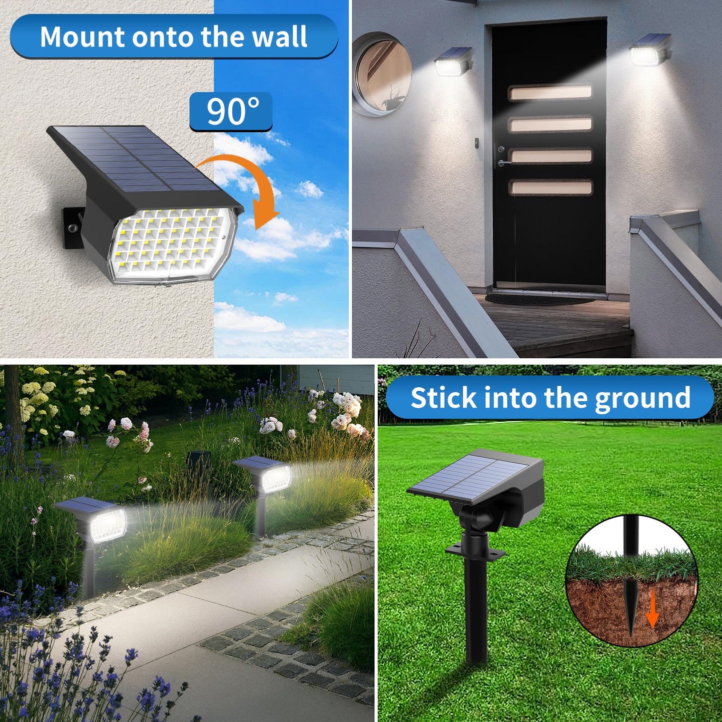 Tadyreal Solar Spot Lights Outdoor 10 Pack, [46 LED/3 Modes] Solar Landscape Spotlights Waterproof, 2-in-1 Auto On/Off Solar Powered Lights for Outside Yard Garden Wall Pathway(Cool White)
