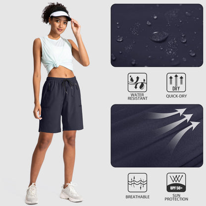 SANTINY Women's 5''/ 7''/9'' Hiking Cargo Shorts Quick Dry Lightweight Summer Shorts for Women Athletic Golf Zipper Pockets(Navy_S)