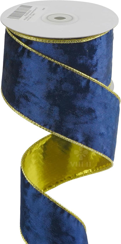 MEEDEE Navy Blue and Gold Velvet Ribbon 2.5 inch Thick Velvet Wired Edge 10 Yards Spool Two Tone Ribbon for Christmas Tree, Gift Wrapping, Wreaths, Bows, Swags, Crafts Supply