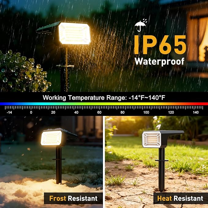 Solar Spot Lights Outdoor Waterproof IP65, [4 Pack/100 LED/4 Modes] Solar Landscape Spotlights, Auto On/Off Solar Powered Flood Lights for Outside Yard Garden Pathway(Warm White)