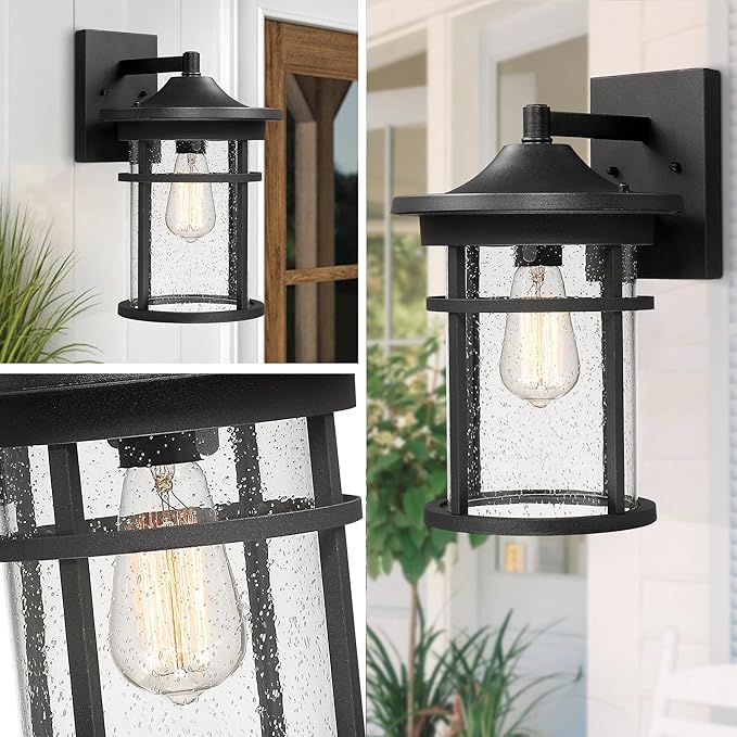 Bestshared Outdoor Wall Sconce, Outdoor Wall Lights, Exterior Wall Mount Light Fixture, Modern Outside Porch Light Wall Mount for House, Garage, Entryway, Exterior Wall Lantern with Seeded Glass Shade
