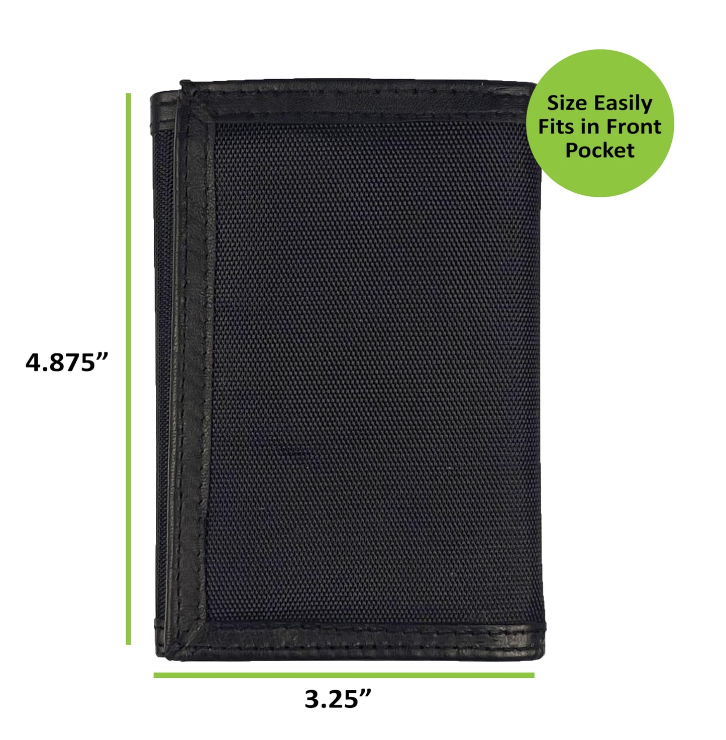 Sprocket Men's Nylon Trifold Wallet with Leather Trim and ID Window (Black)