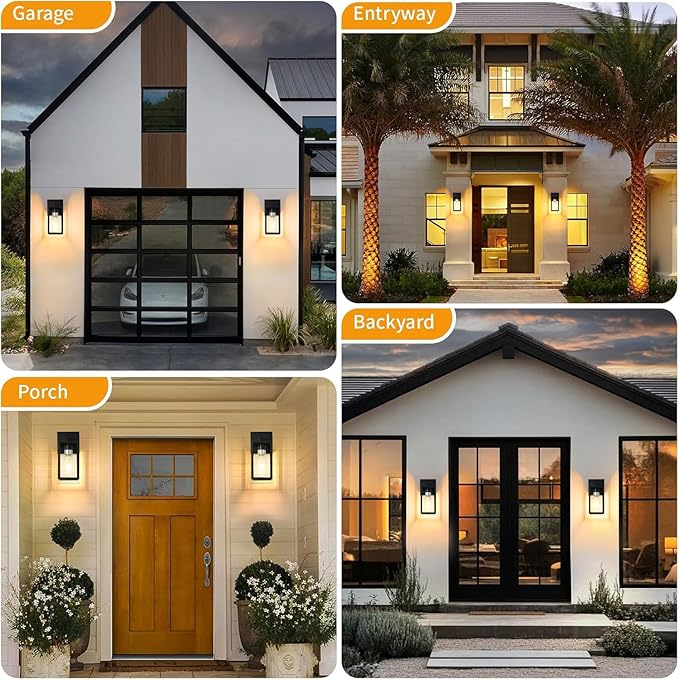 Outdoor Wall Lights, Black Exterior Light Fixtures Wall Mount, Aluminum Porch Wall Sconce Waterproof Outside Light for House 2 Pack Front Door Light for Patio Garage Doorway