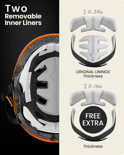 OutdoorMaster Skateboard Cycling Helmet - Two Removable Liners Ventilation Multi-Sport Scooter Roller Skate Inline Skating for Kids, Youth & Adults - XS - Orange
