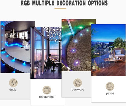 Low Voltage LED Deck Light Kit Multi-Color RGB Waterproof Recessed Wood Decking Stairs Garden Yard Patio Decor Lamp Black Border Outdoor LED Landscape Lighting (Black Border, 20pcs)