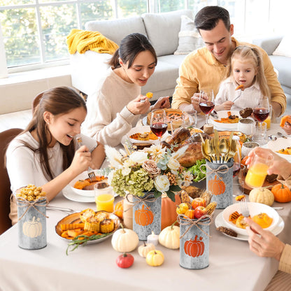 Domensi 12 Pcs Fall Table Centerpiece Pumpkin Vases Thanksgiving Decor Galvanized Metal Vases for Flowers Farmhouse Mason Jars Utensil Holder for Fall Home Thanksgiving Autumn Harvest Decorations