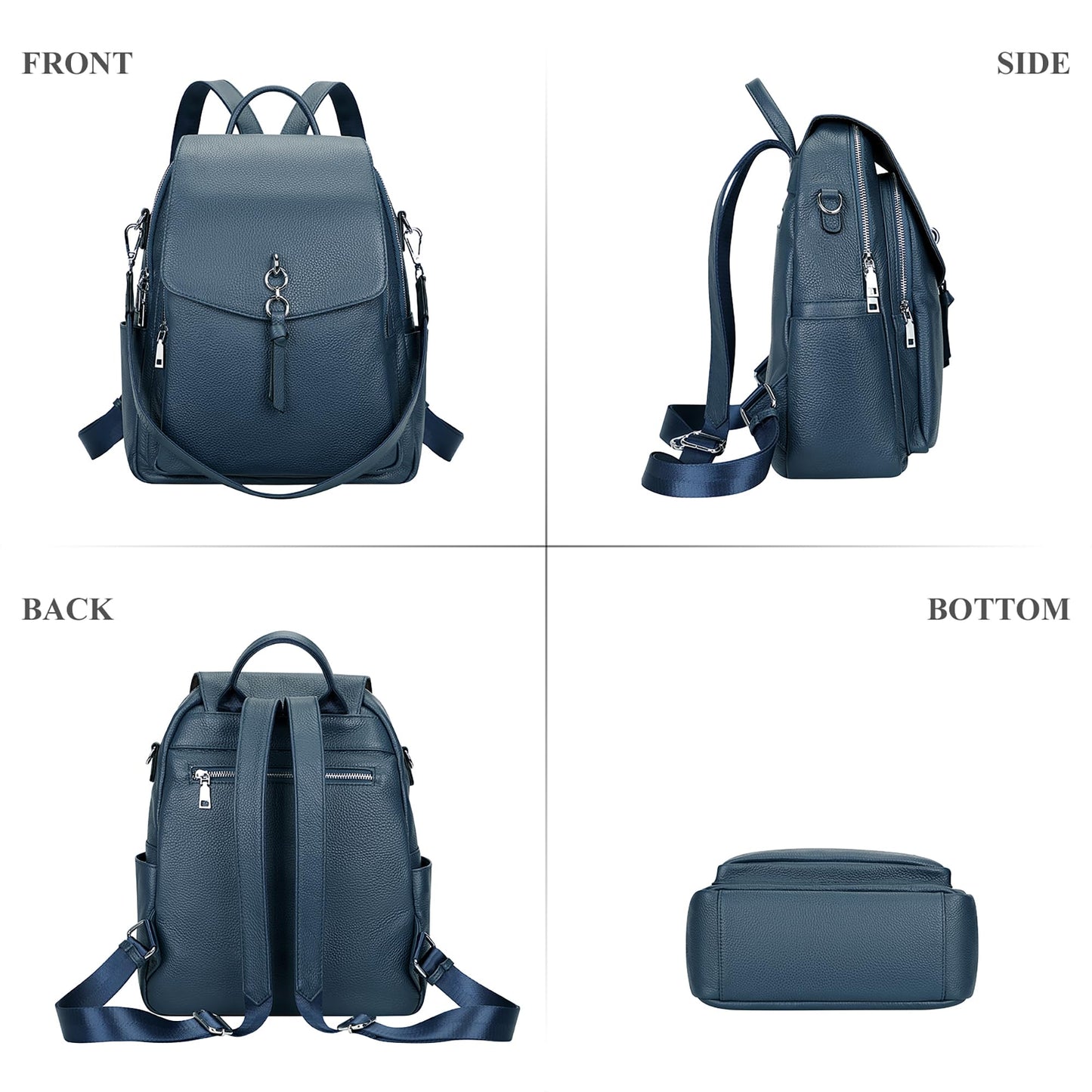 ALTOSY Women Leather Backpack Purse Fashion Convertible Ladies Shoulder Bag with Flap (S96 Indigo Blue)