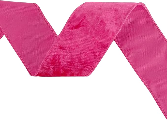 MEEDEE Fuchsia Velvet Ribbon 2.5 inch Thick Velvet Wired Edge 10 Yards Two Tone Ribbon for Christmas Tree, Gift Wrapping, Garland, Wreaths, Bows Making, Crafts Supply