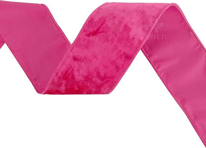 MEEDEE Fuchsia Velvet Ribbon 2.5 inch Thick Velvet Wired Edge 10 Yards Two Tone Ribbon for Christmas Tree, Gift Wrapping, Garland, Wreaths, Bows Making, Crafts Supply