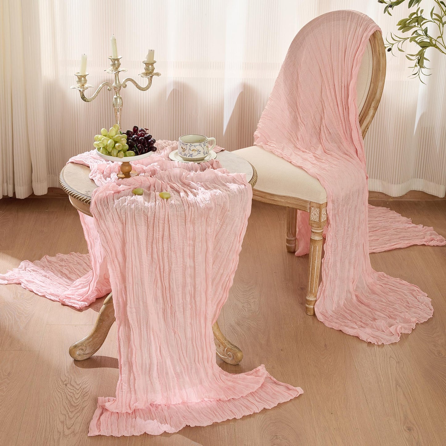 6 Pack Dusty Pink Cheese Cloth Table Runner 120 Inch Boho Rustic Gauze 10 FT Cheesecloth Table Runners Decorations for 4th of July Christmas Birthday Baby Shower Wedding Holiday Home Party Decor