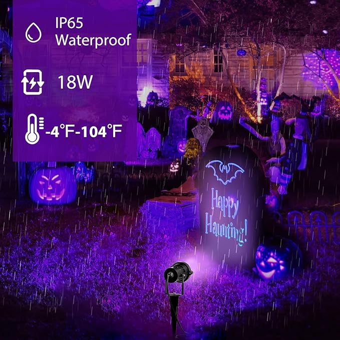 Onforu 18W Black Light Spotlight Outdoor, IP65 Waterproof Blacklight Spot Lights, 385-400nm Wavelength, Plug-in Halloween Black Lights for Glow Party, Body Paint, Stage Lighting, Neon Decor (1 Pack)