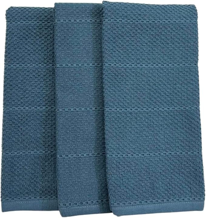 Serafina Home Teal Dark Blue Kitchen Dish Hand Towels 100% Cotton Cloth Soft