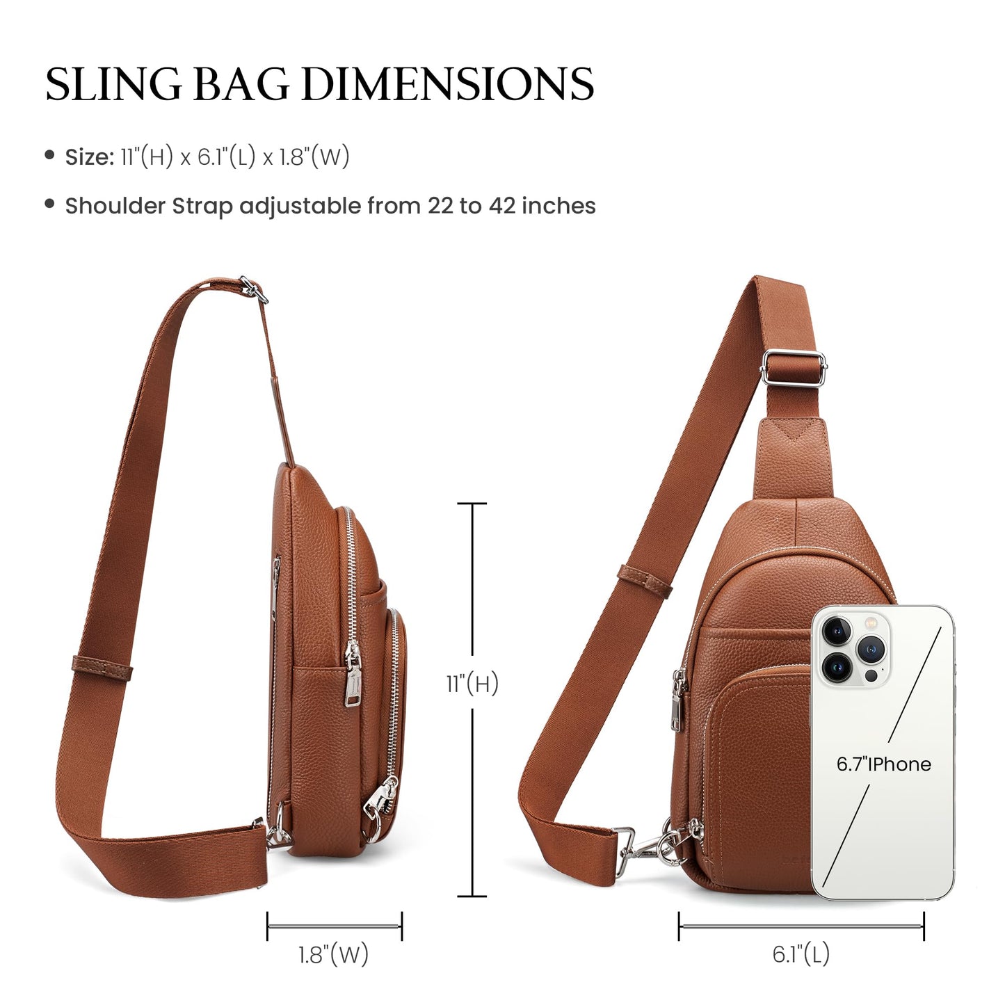 befen Real Leather Small Sling Bags for Women, Womens Anti-Theft Crossbody Bag Purses Chest Bags Purse with Built in RFID Wallet for Travel Cognac Brown
