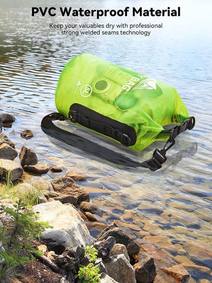 HEETA Dry Bag Waterproof for Women Men, Roll Top Lightweight Dry Storage Bag Backpack with Phone Case for Travel Swimming Boating Kayaking Paddle Board Camping Beach Accessories (Lemon Green, 20L)