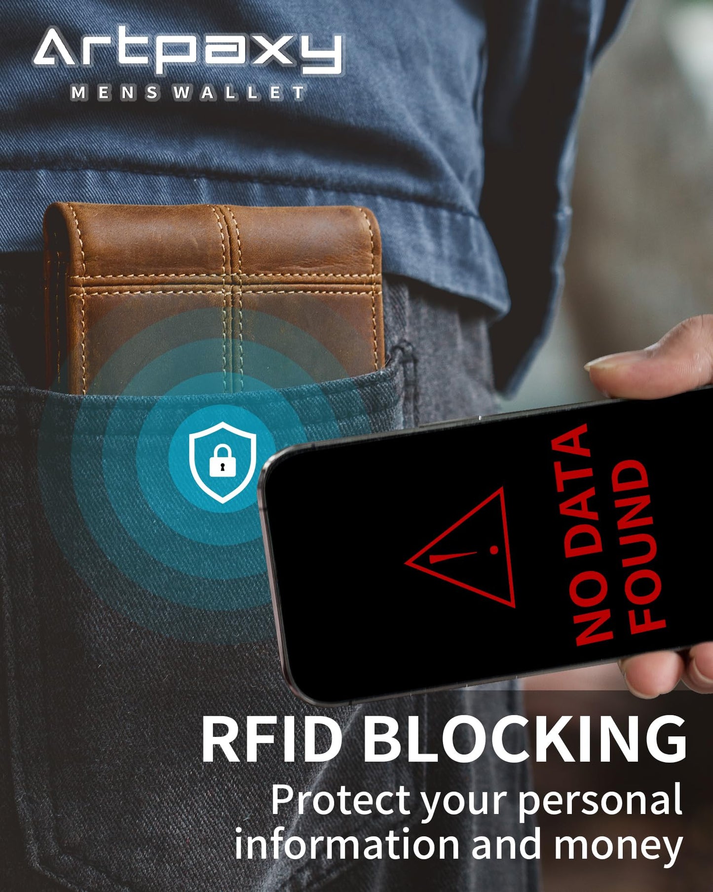 Artpaxy Mens Wallet Bifold Genuine Leather RFID Blocking Wallet for Men with 1 ID Window 13 Card Holders 2 cash pockets 1 Gift Box