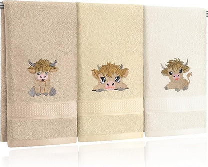 3 Pcs Mini Baby Highland Cow Hand Towels