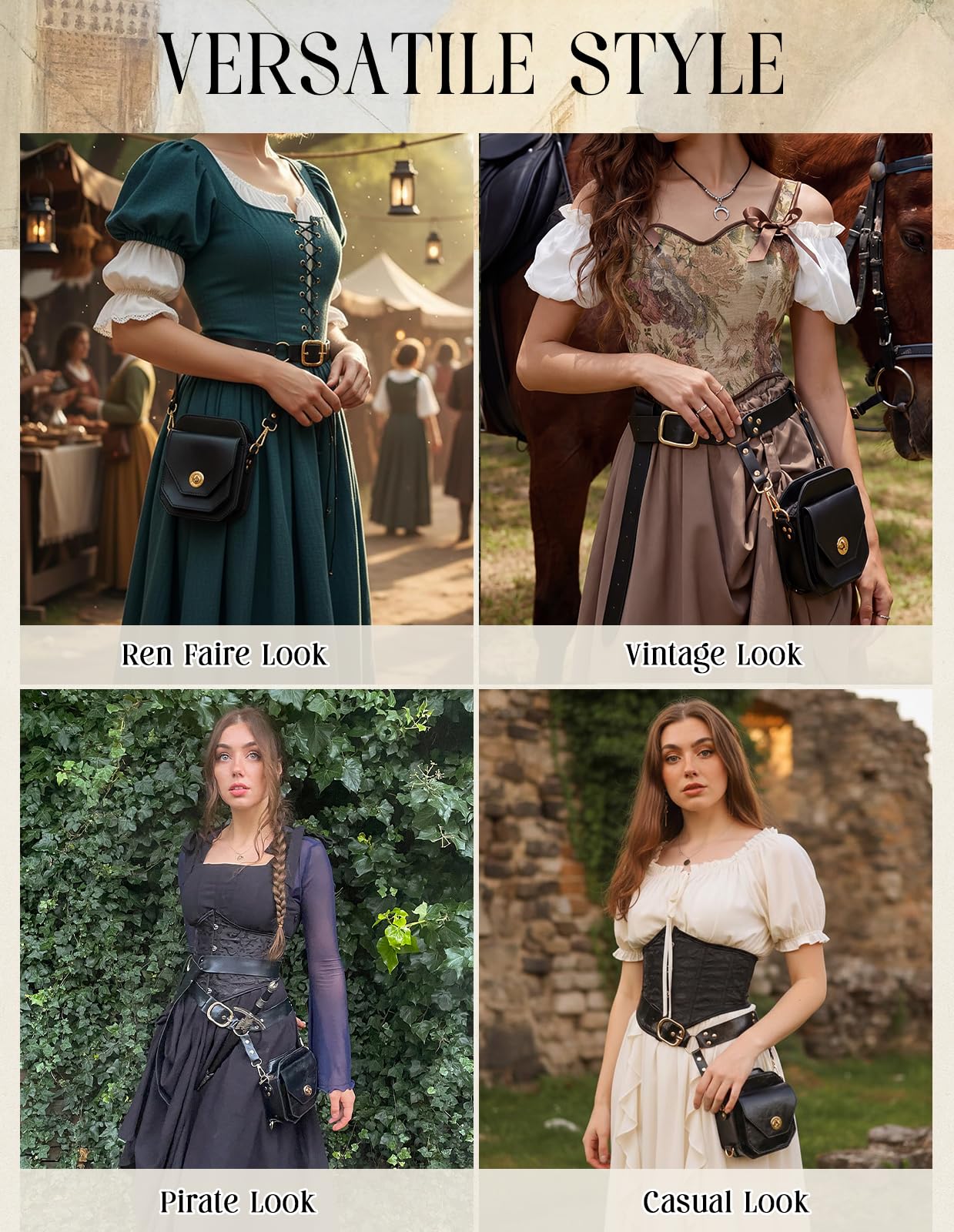 Scarlet Darkness Renaissance Accessories, PU Leather Belt Pouch Waist Bag, Medieval Knight Bags for Halloween Cosplay Costume