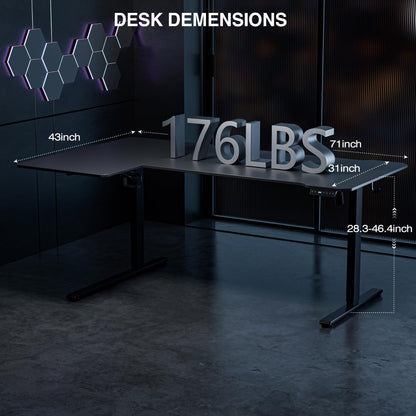 Acrolix 71" Reversiable L-Shaped Electric Standing Desk Adjustable Height Gaming Stand Up Corner Desk Sit Stand Home Office Computer Desk with Splice Board,Black Carbon Top