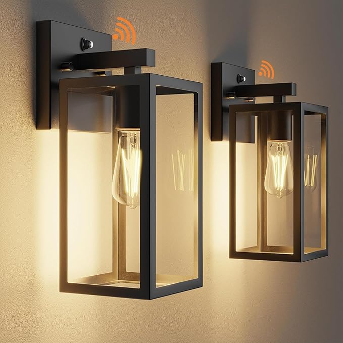 Dusk to Dawn Porch Outdoor Light, 2 Pack Wall Light Fixtures Waterproof Exterior Wall Sconce Light Fixture with E26 Base for Patio Entryway Hallway (Bulb not Included)