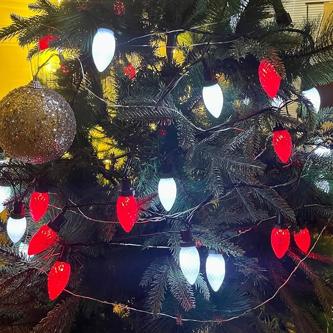 YIQU 2-Pack 66FT C9 Christmas String Lights Outdoor, 100LED Waterproof Green Wire Plug in Led Fairy String Lights for Xmas Tree Indoor Garden Patio Wedding Party Decoration (Red and White)