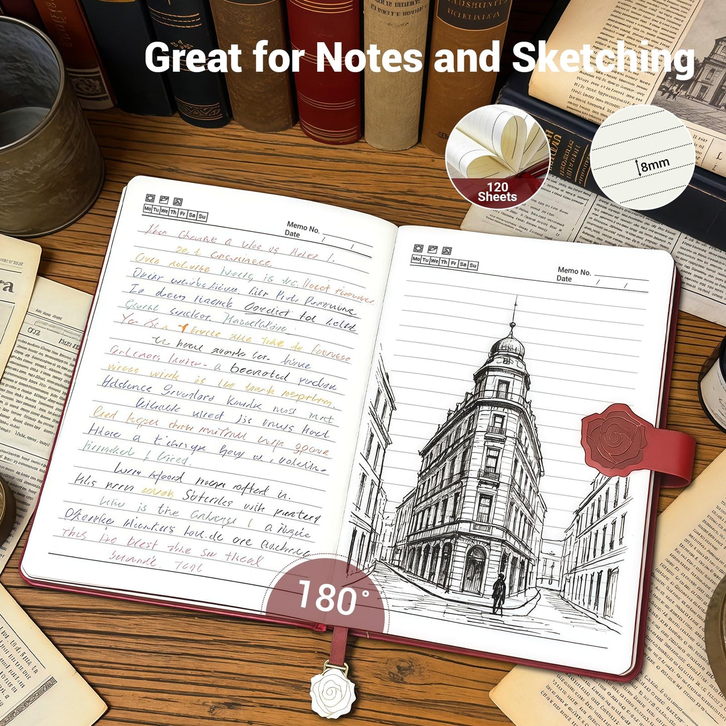 Aocii leather Journal for Women, A5 lined Daily Journal Notebook, Pretty Journaling for Writing, Hardcover Vintage Travel Journals, 224 Pages, Pen included (burgundy)
