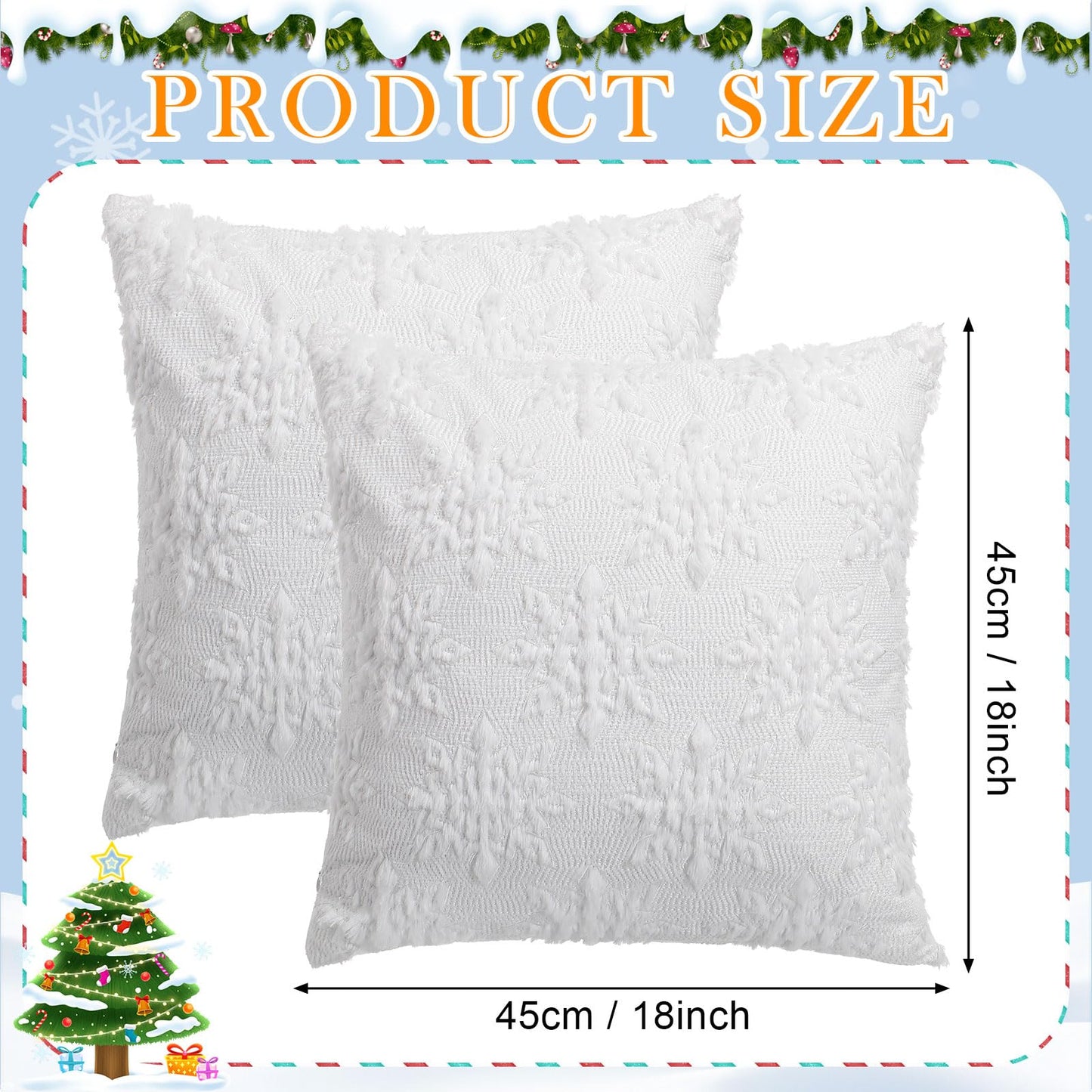 Tudomro 4 Pcs Snowflake Throw Pillow Covers White Winter Pillowcase 3D Embroidered Soft Plush Faux Fur Pillow Covers Winter Modern Home Decorative for Sofa Couch Bed(18 x 18 Inches)