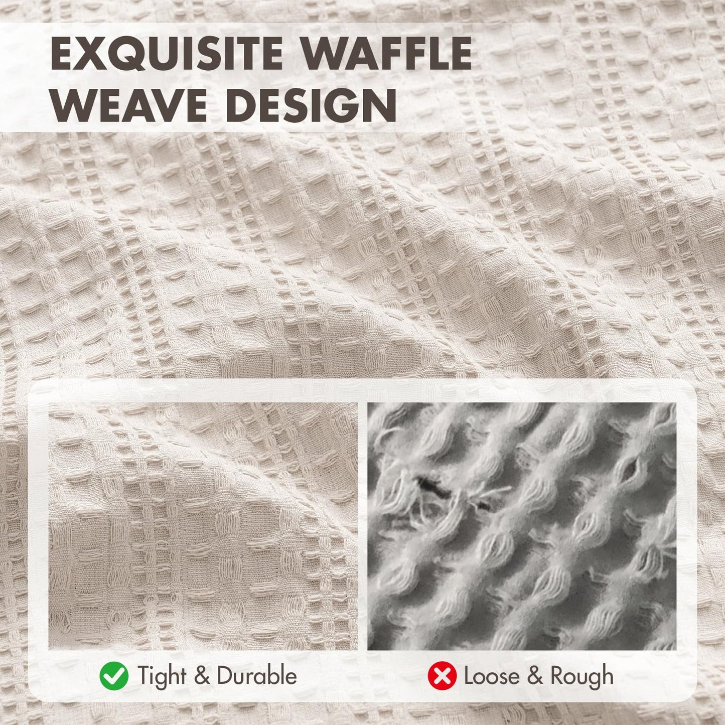 Woaboy Set of 2 Decorative 100% Cotton Waffle Throw Pillow Covers 18x18, Neutral Euro Shams Weave European Cushion Cases for Couch Sofa Bed Modern Farmhouse Home Decor, Cream