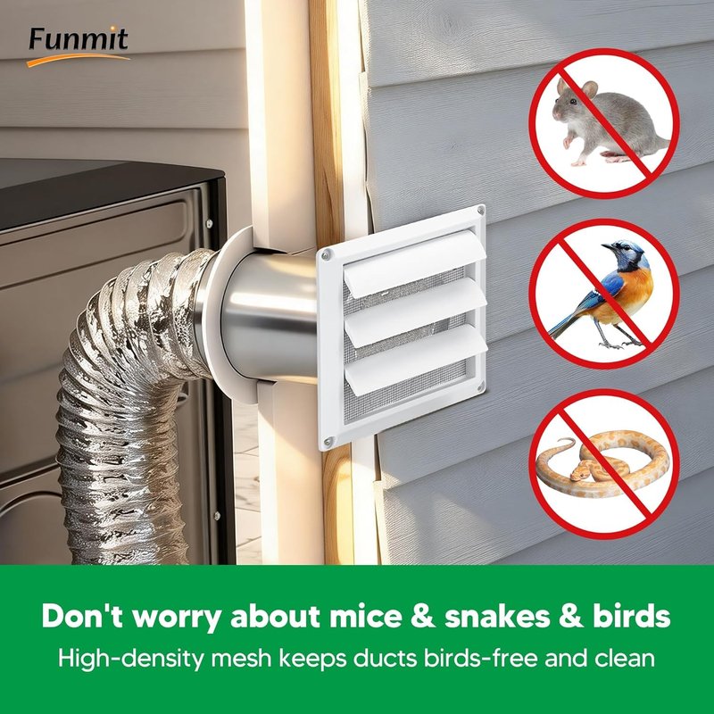 4 Inch Dryer Vent Cover for Exterior Wall Vent Hood Outlet Airflow, Dryer Air Vent with Screen with 4 Screw for Easy Installation, White
