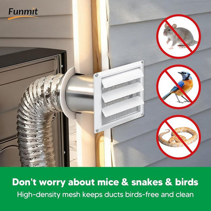 4 Inch Dryer Vent Cover for Exterior Wall Vent Hood Outlet Airflow, Dryer Air Vent with Screen with 4 Screw for Easy Installation, White